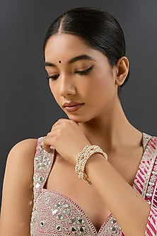 Gold Finish Kundan Polki & White Resin Openable Bangles