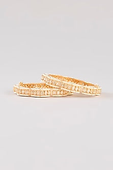 Gold Finish Kundan Polki & White Resin Openable Bangles