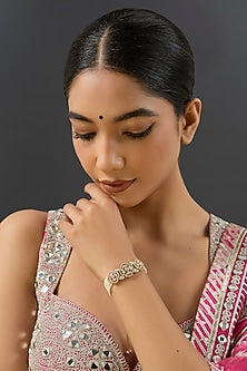 Gold Finish Kundan Polki & Pearl Adjustable Bracelet