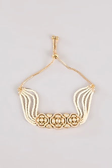 Gold Finish Kundan Polki & Pearl Adjustable Bracelet