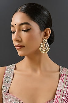 Gold Finish Kundan Polki Chandbali Earrings