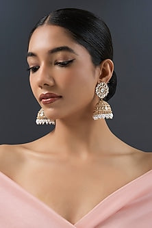 Gold Finish Kundan Polki Jhumka Earrings