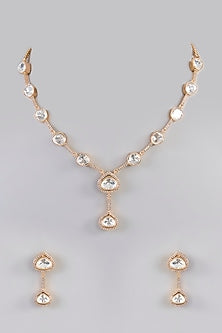 Gold Finish Kundan Polki Pendant Necklace Set