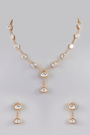 Gold Finish Kundan Polki Pendant Necklace Set