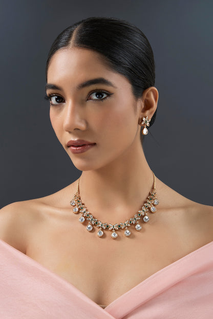 Gold Finish Kundan Polki Necklace Set