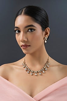 Gold Finish Kundan Polki Necklace Set
