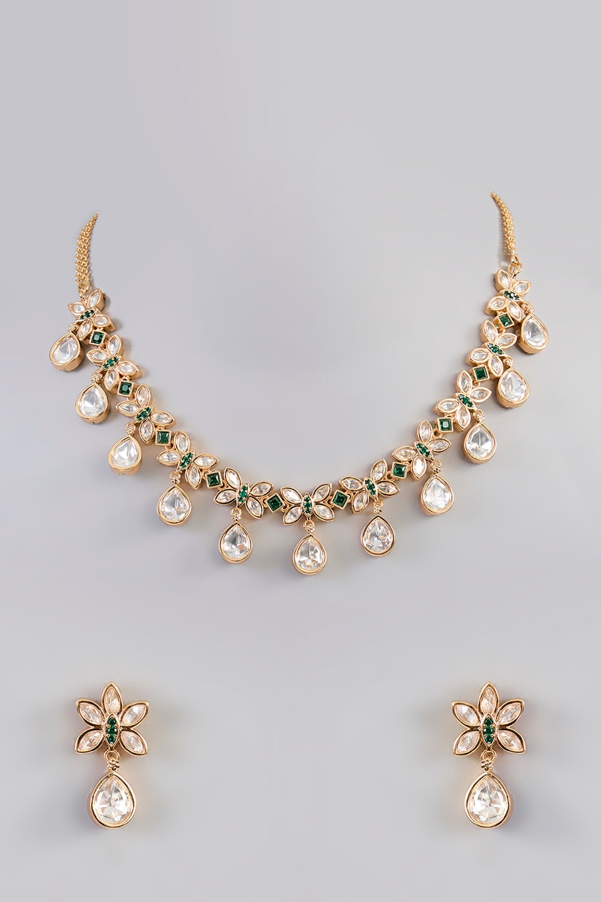 Gold Finish Kundan Polki Necklace Set