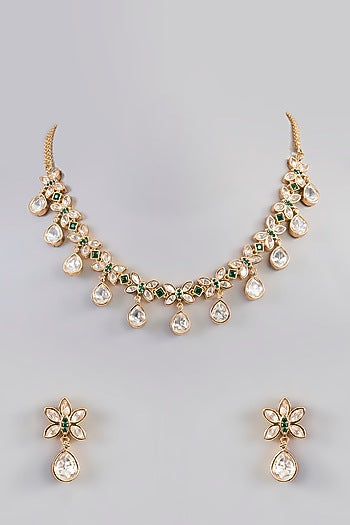 Gold Finish Kundan Polki Necklace Set