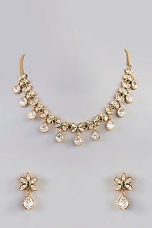 Gold Finish Kundan Polki Necklace Set