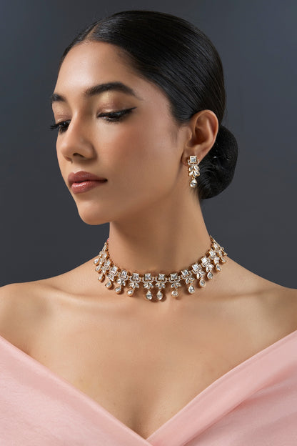Gold Finish Kundan Polki Necklace Set
