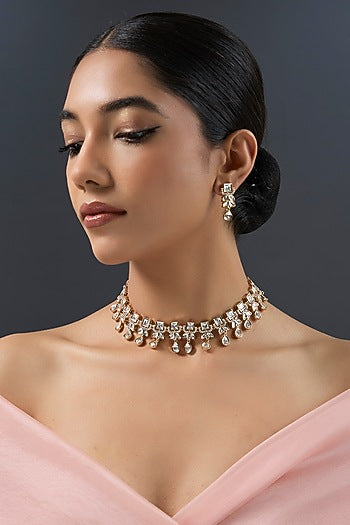 Gold Finish Kundan Polki Necklace Set