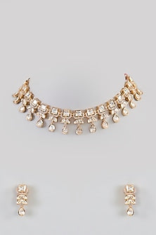Gold Finish Kundan Polki Necklace Set