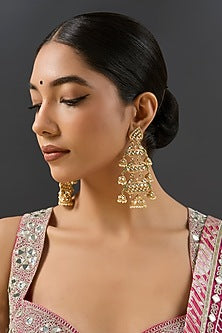Gold Finish Kundan Polki Dangler Earrings