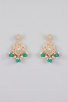 Gold Finish Kundan Polki & Green Stone Choker Necklace Set