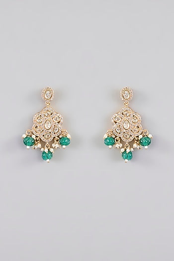Gold Finish Kundan Polki & Green Stone Choker Necklace Set