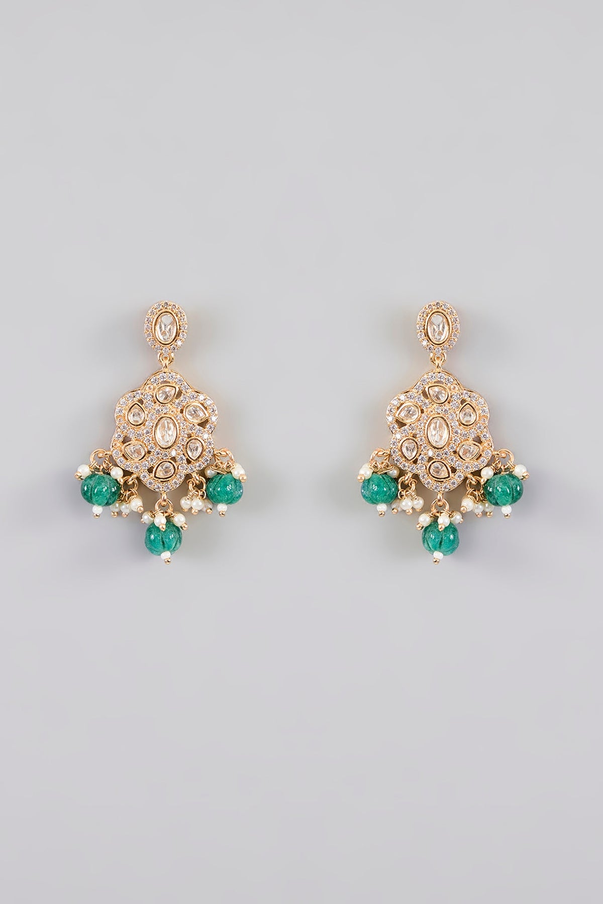 Gold Finish Kundan Polki & Green Stone Choker Necklace Set