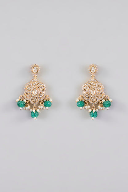 Gold Finish Kundan Polki & Green Stone Choker Necklace Set