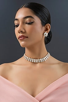 Gold Finish Kundan Polki Necklace Set