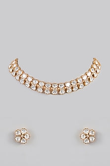 Gold Finish Kundan Polki Necklace Set