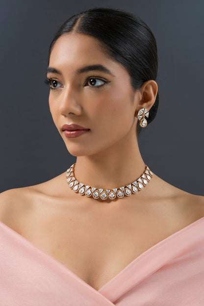 Gold Finish Kundan Polki Necklace Set