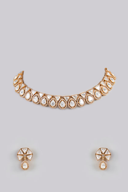 Gold Finish Kundan Polki Necklace Set