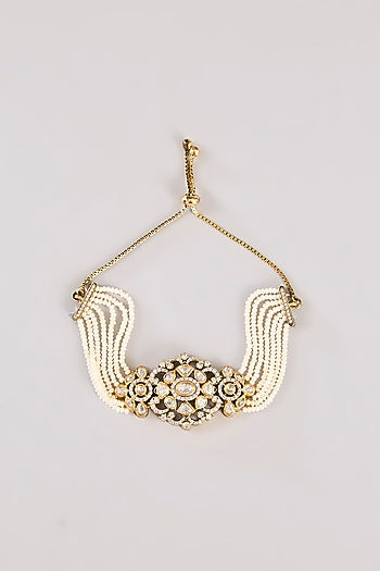 Two-Tone Finish Kundan Polki & Pearl Adjustable Bracelet
