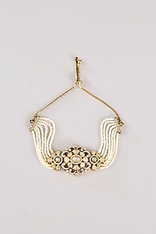 Two-Tone Finish Kundan Polki & Pearl Adjustable Bracelet