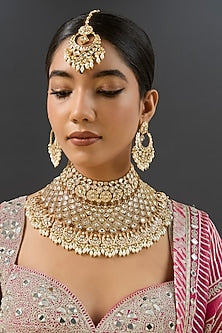 Gold Finish Kundan Polki Necklace Set