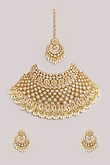 Gold Finish Kundan Polki Necklace Set
