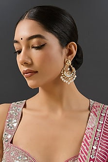 Gold Finish Kundan Polki Chandbali Earrings