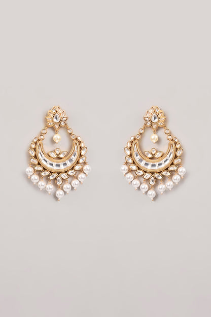 Gold Finish Kundan Polki Chandbali Earrings