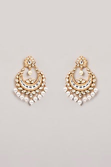 Gold Finish Kundan Polki Chandbali Earrings