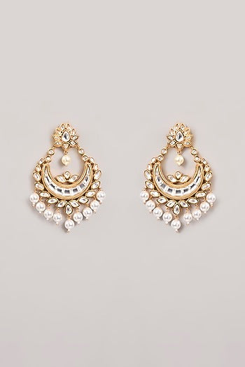 Gold Finish Kundan Polki Chandbali Earrings