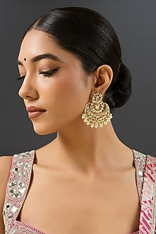 Gold Finish Kundan Polki Chandbali Earrings