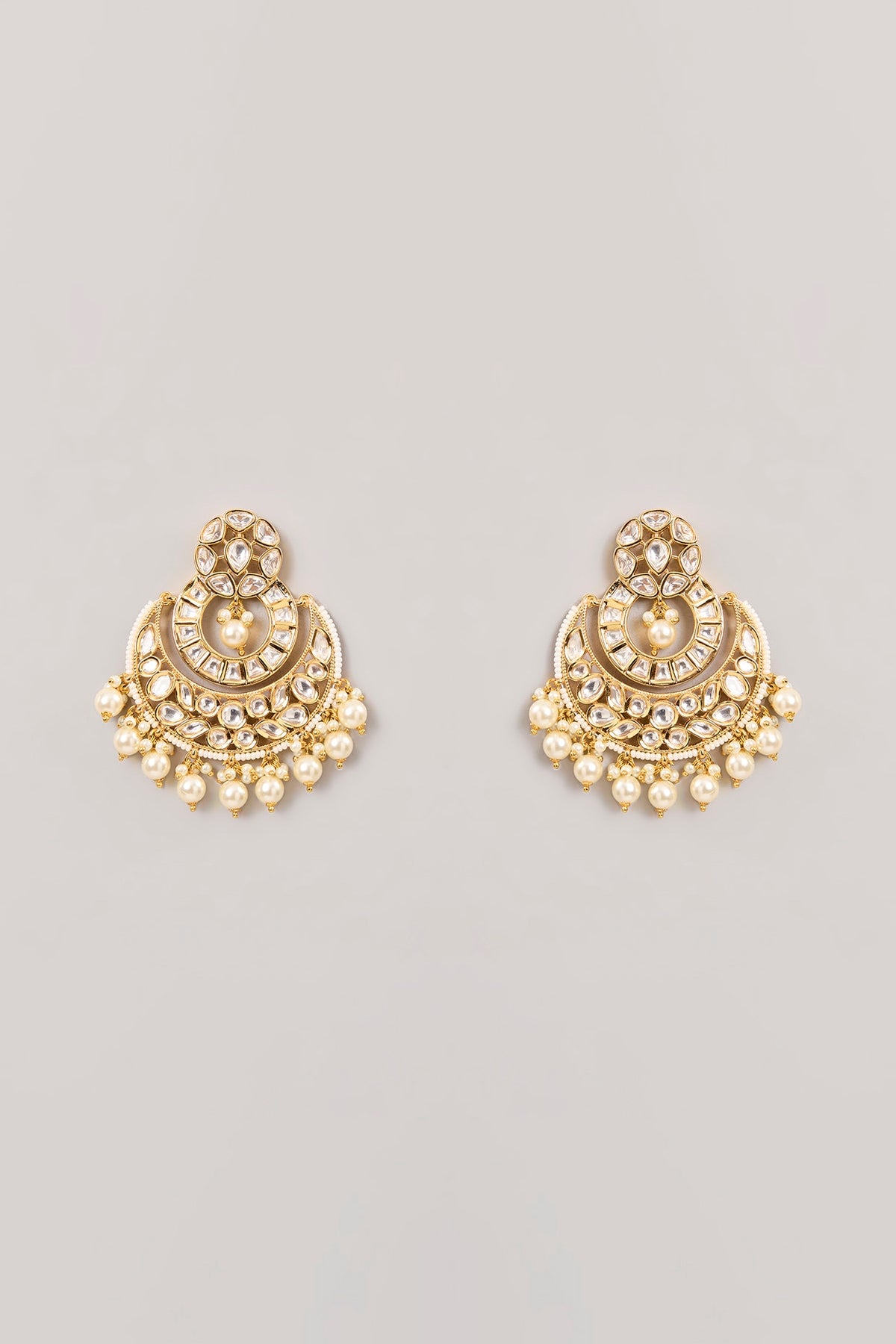 Gold Finish Kundan Polki Chandbali Earrings