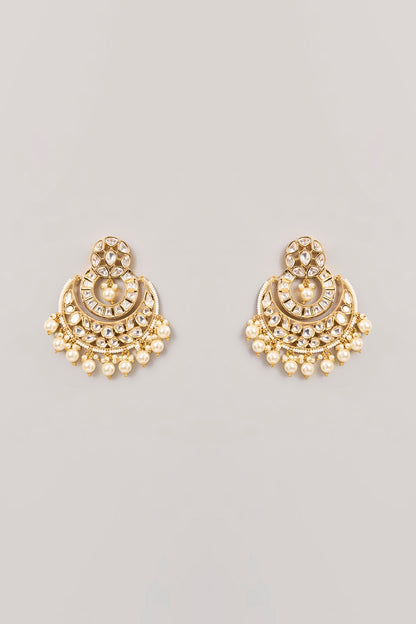 Gold Finish Kundan Polki Chandbali Earrings