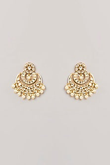 Gold Finish Kundan Polki Chandbali Earrings