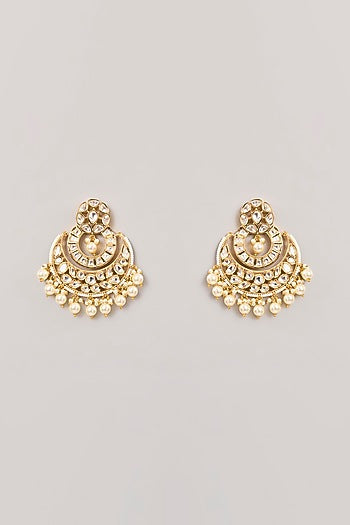 Gold Finish Kundan Polki Chandbali Earrings