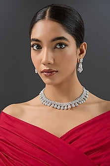 White Finish Diamond Necklace Set