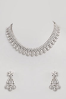 White Finish Diamond Necklace Set