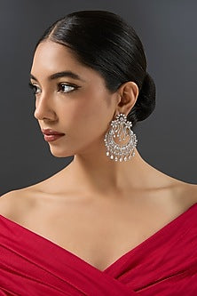 White Finish Diamond Chandbali Earrings