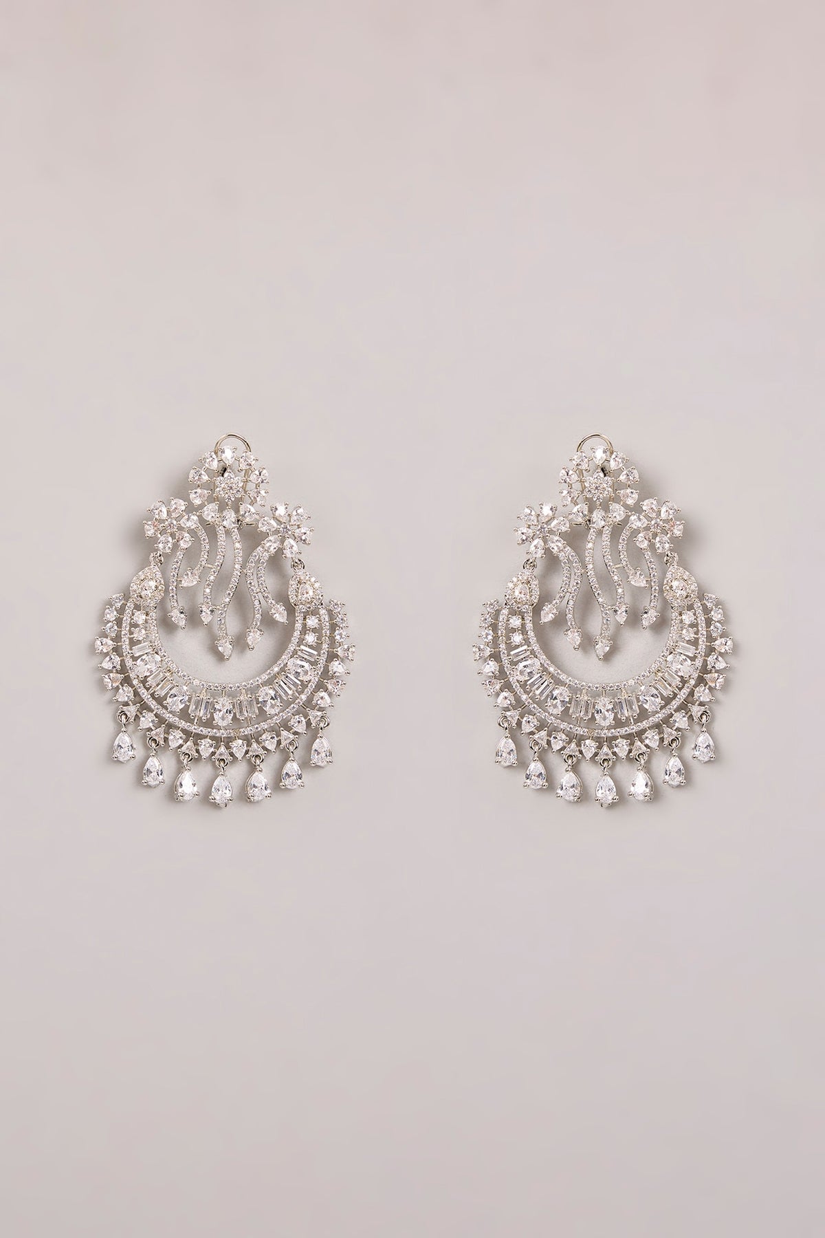White Finish Diamond Chandbali Earrings