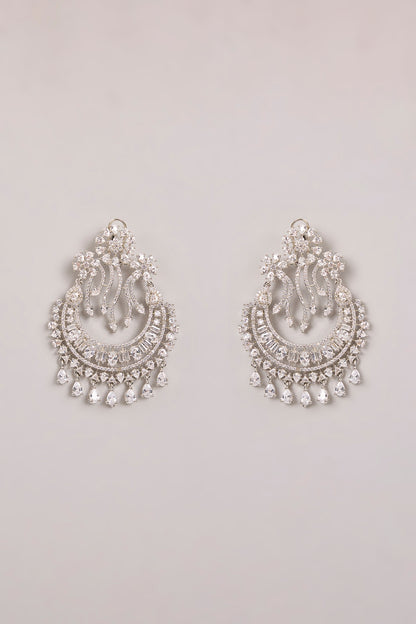 White Finish Diamond Chandbali Earrings
