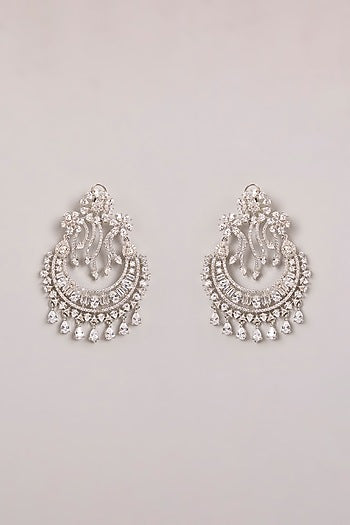 White Finish Diamond Chandbali Earrings