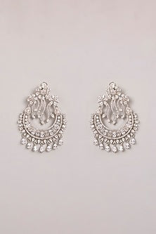 White Finish Diamond Chandbali Earrings