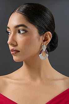 White Finish Diamond & Purple Stone Dangler Earrings