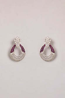White Finish Diamond & Purple Stone Dangler Earrings