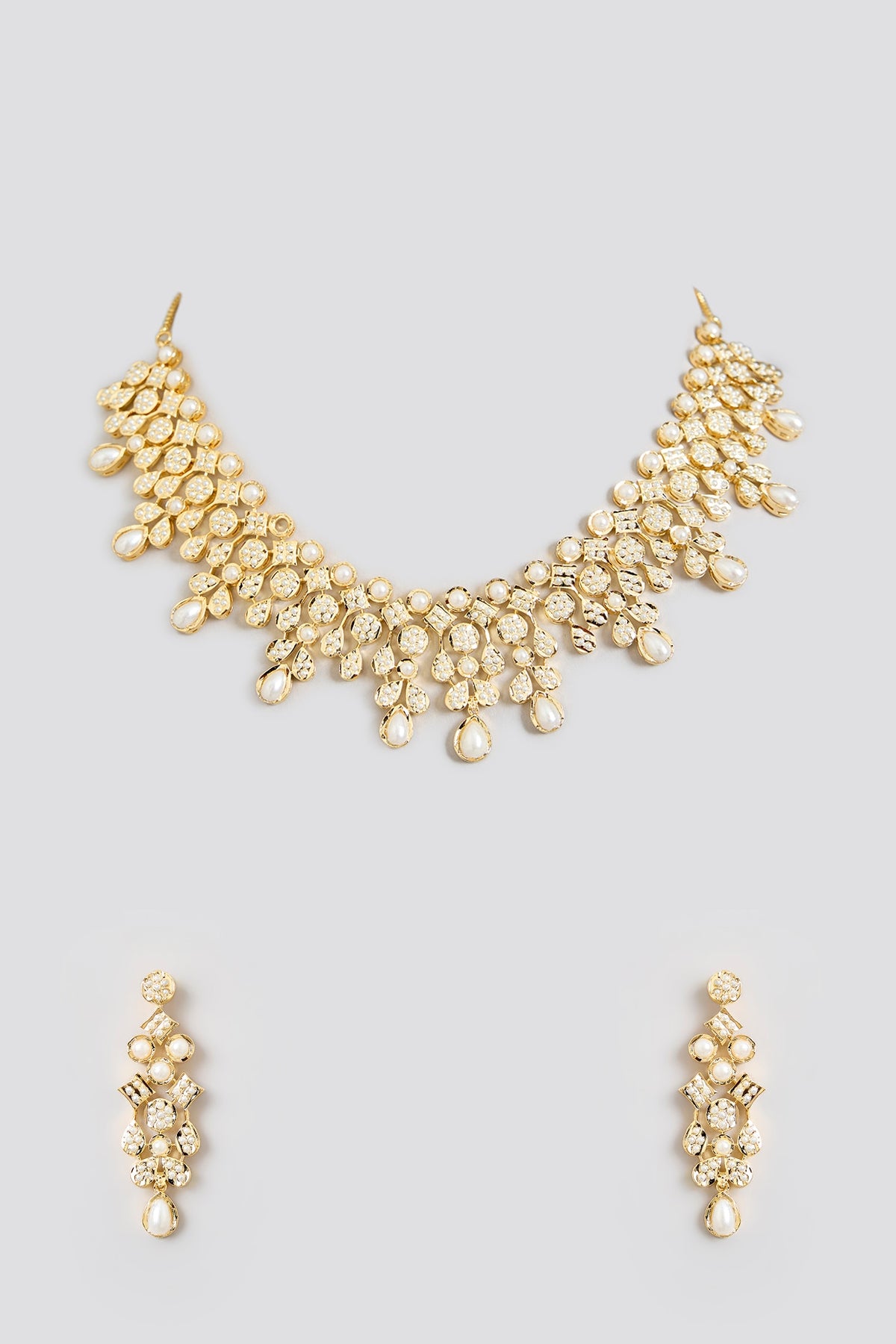 Gold Finish Jadau Necklace Set