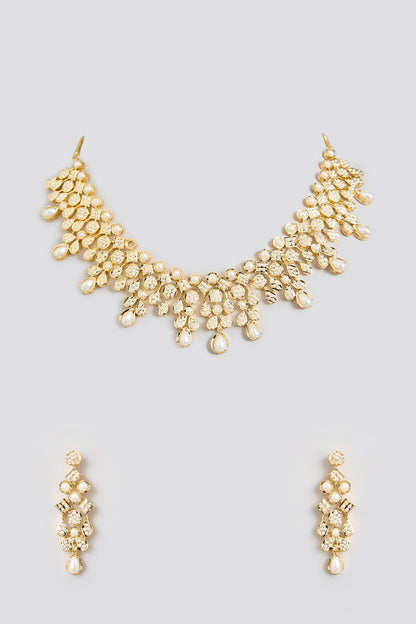 Gold Finish Jadau Necklace Set