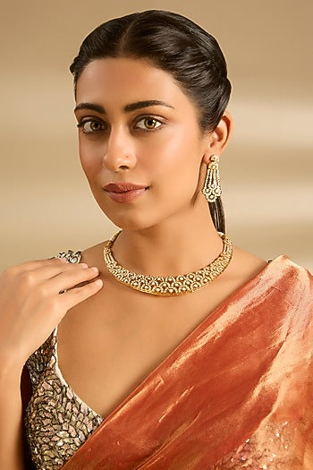 Gold Finish Jadau Necklace Set